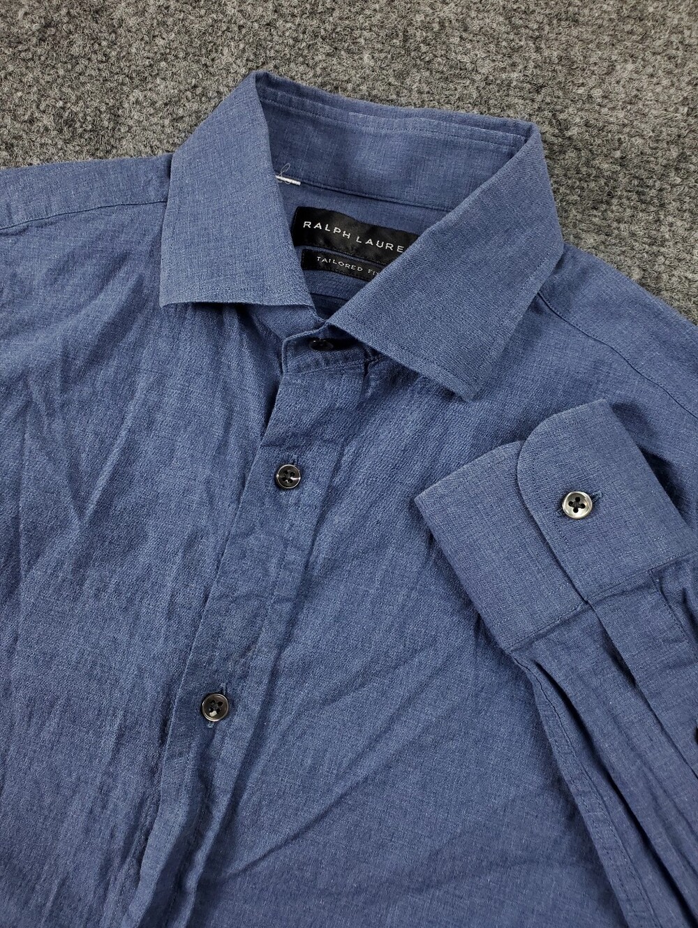 Ralph Lauren Black Label Dress Shirt Small Tailored Chambray Blue Made In Italy